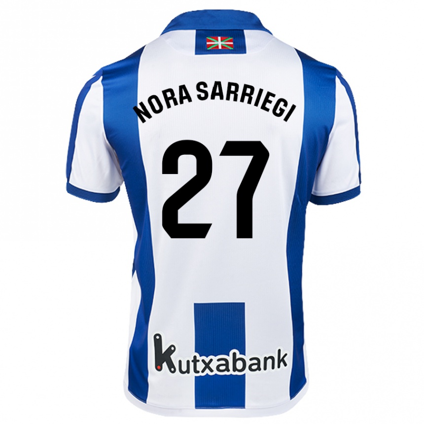 Kinder Fußball Nora Sarriegi Galdos #27 Weiß Blau Heimtrikot Trikot 2024/25 T-Shirt Luxemburg