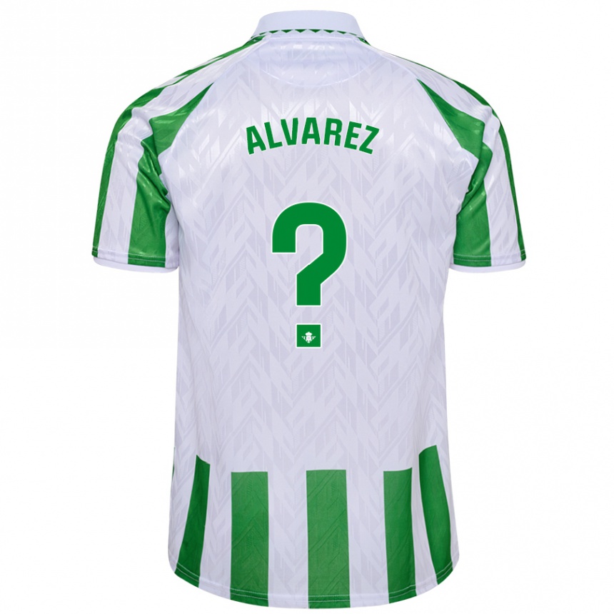 Kinder Fußball Marco Álvarez #0 Grün Weiße Streifen Heimtrikot Trikot 2024/25 T-Shirt Luxemburg