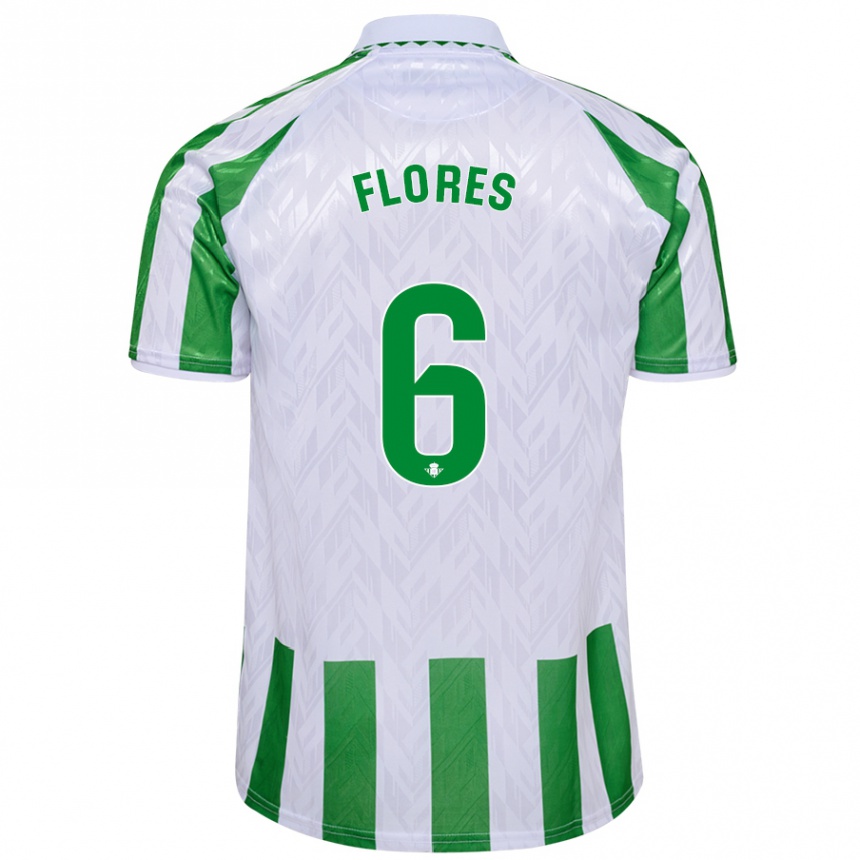 Kinder Fußball Mateo Flores #6 Grün Weiße Streifen Heimtrikot Trikot 2024/25 T-Shirt Luxemburg