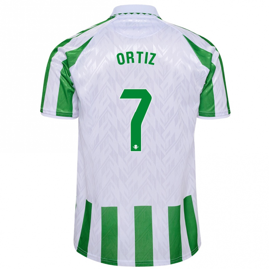 Kinder Fußball Ángel Ortiz #7 Grün Weiße Streifen Heimtrikot Trikot 2024/25 T-Shirt Luxemburg