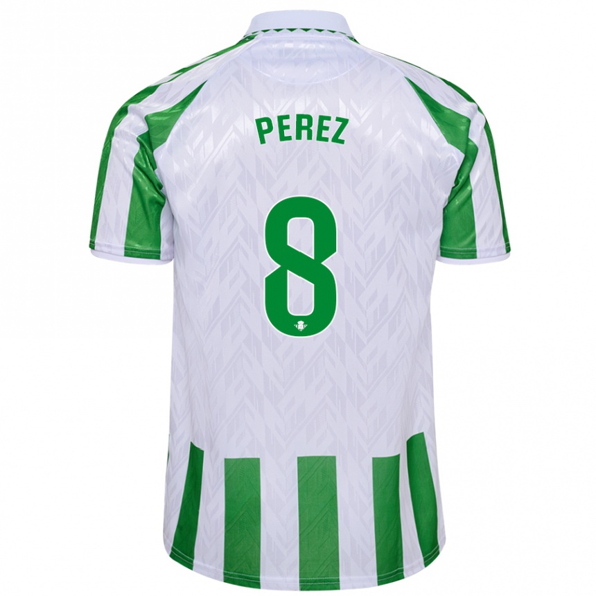 Kinder Fußball Dani Pérez #8 Grün Weiße Streifen Heimtrikot Trikot 2024/25 T-Shirt Luxemburg