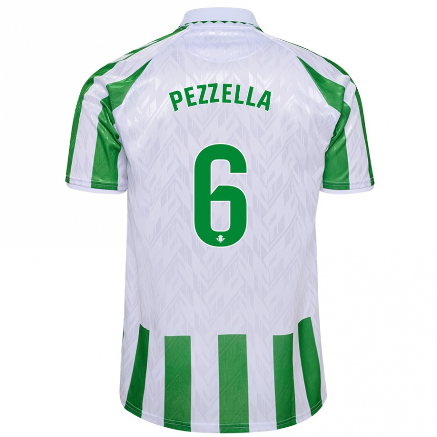 Kinder Fußball Germán Pezzella #6 Grün Weiße Streifen Heimtrikot Trikot 2024/25 T-Shirt Luxemburg