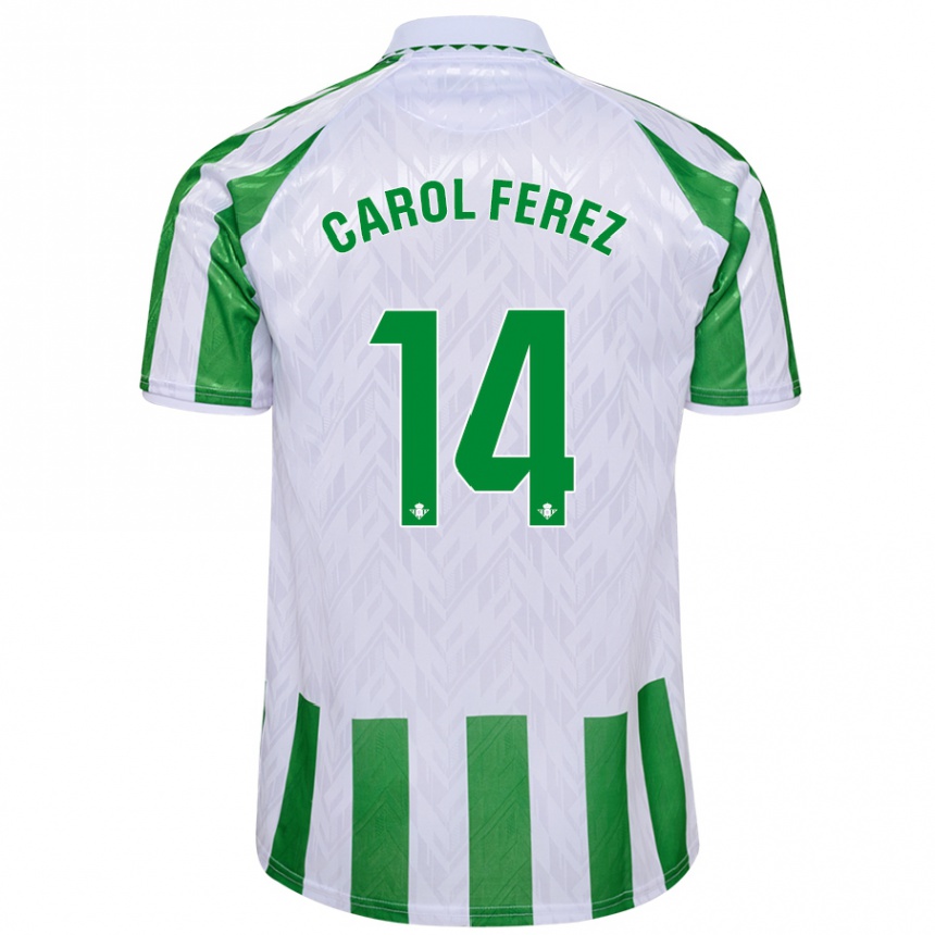 Kinder Fußball Carolina Férez Méndez #14 Grün Weiße Streifen Heimtrikot Trikot 2024/25 T-Shirt Luxemburg