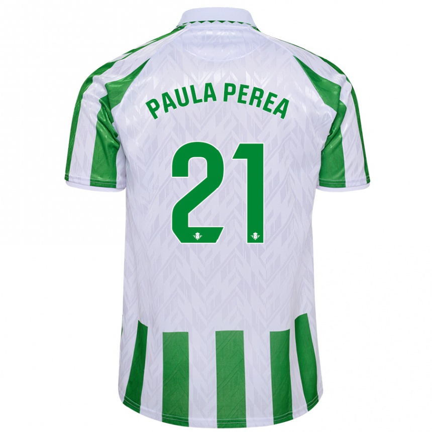 Kinder Fußball Paula Perea Ramírez #21 Grün Weiße Streifen Heimtrikot Trikot 2024/25 T-Shirt Luxemburg