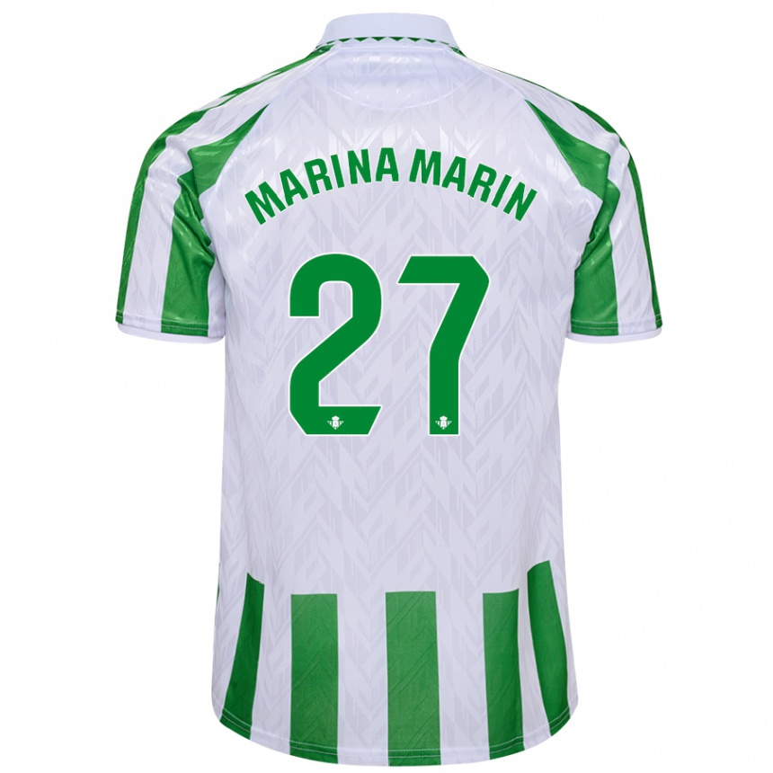 Kinder Fußball Marina Marín #27 Grün Weiße Streifen Heimtrikot Trikot 2024/25 T-Shirt Luxemburg