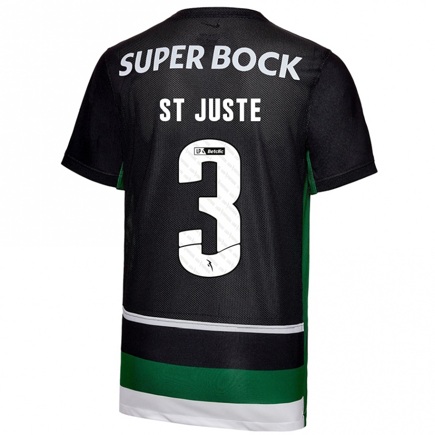 Kinder Fußball Jerry St. Juste #3 Schwarz Weiß Grün Heimtrikot Trikot 2024/25 T-Shirt Luxemburg