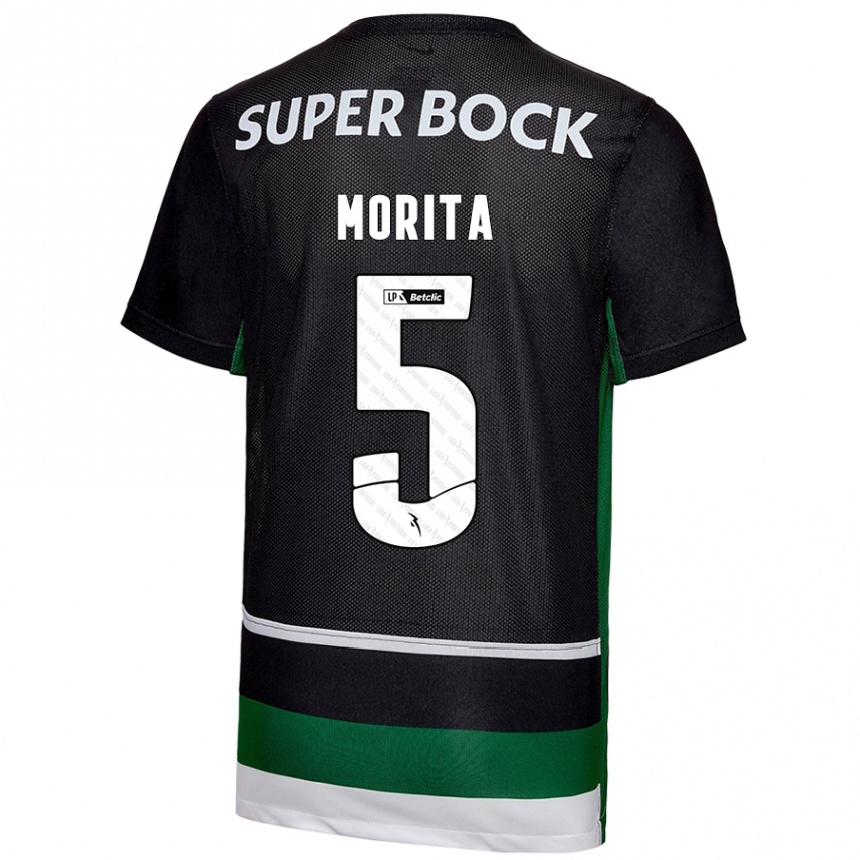 Kinder Fußball Hidemasa Morita #5 Schwarz Weiß Grün Heimtrikot Trikot 2024/25 T-Shirt Luxemburg