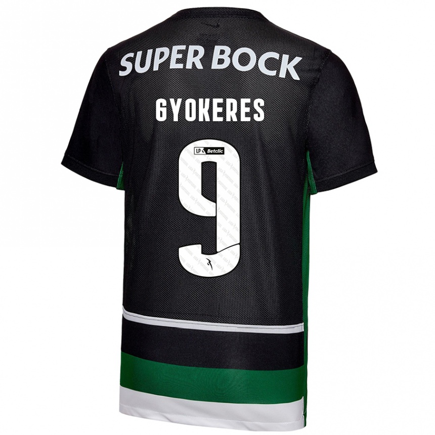 Kinder Fußball Viktor Gyökeres #9 Schwarz Weiß Grün Heimtrikot Trikot 2024/25 T-Shirt Luxemburg