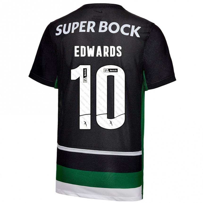 Kinder Fußball Marcus Edwards #10 Schwarz Weiß Grün Heimtrikot Trikot 2024/25 T-Shirt Luxemburg