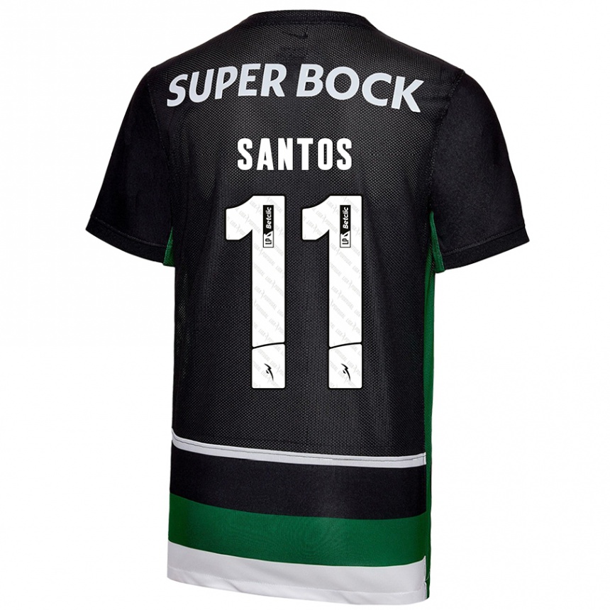 Kinder Fußball Nuno Santos #11 Schwarz Weiß Grün Heimtrikot Trikot 2024/25 T-Shirt Luxemburg