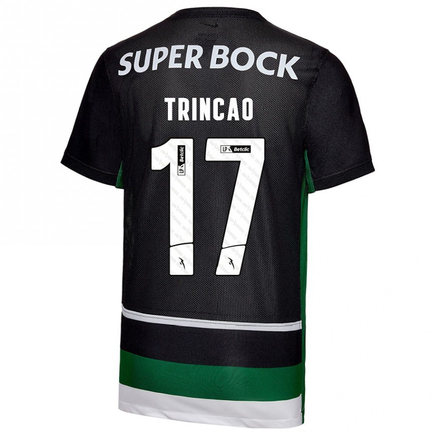 Kinder Fußball Trincão #17 Schwarz Weiß Grün Heimtrikot Trikot 2024/25 T-Shirt Luxemburg