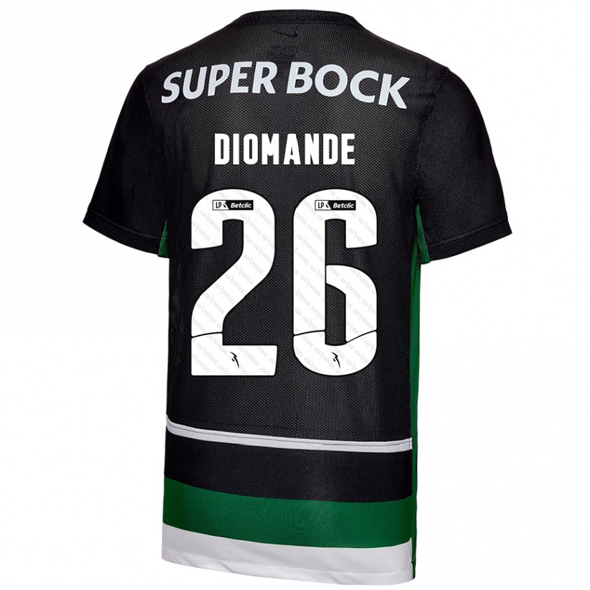 Kinder Fußball Ousmane Diomande #26 Schwarz Weiß Grün Heimtrikot Trikot 2024/25 T-Shirt Luxemburg