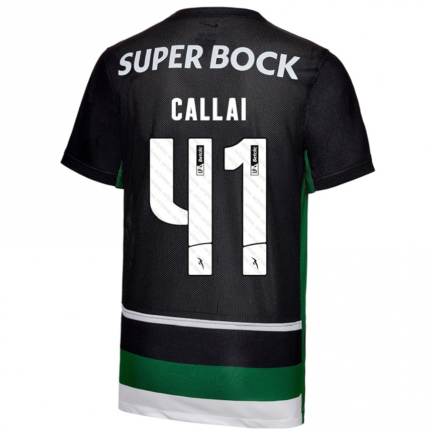 Kinder Fußball Diego Callai #41 Schwarz Weiß Grün Heimtrikot Trikot 2024/25 T-Shirt Luxemburg