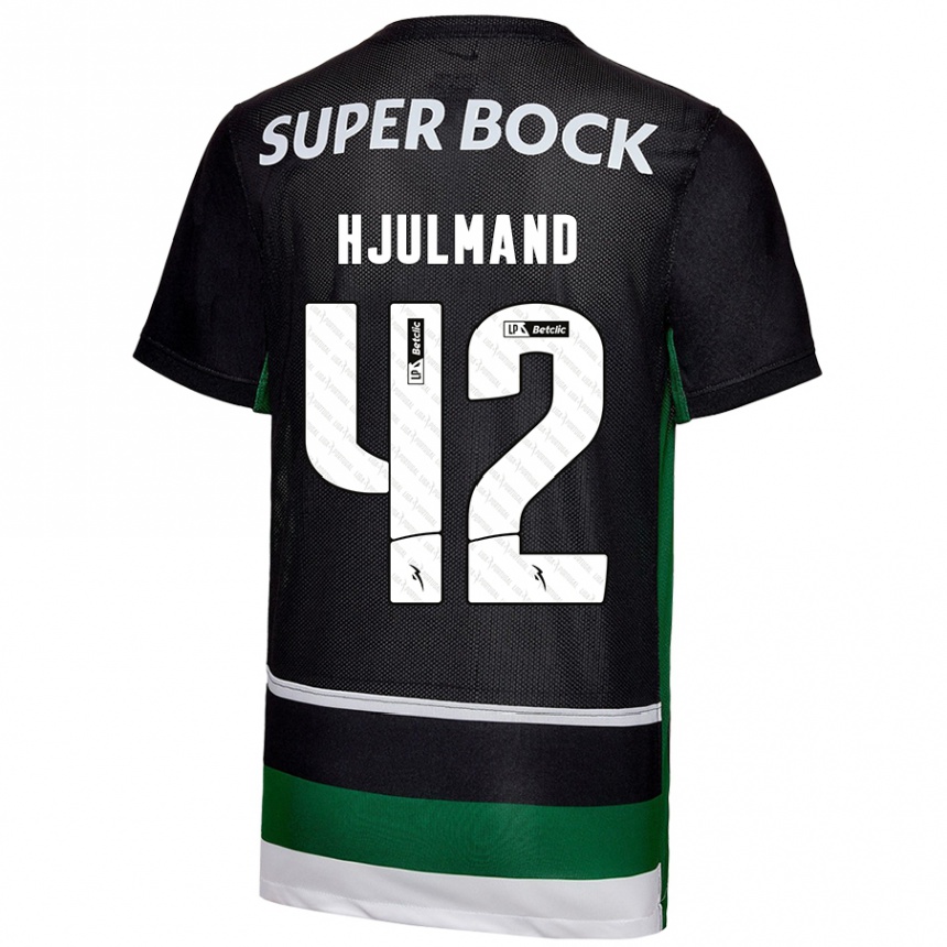 Kinder Fußball Morten Hjulmand #42 Schwarz Weiß Grün Heimtrikot Trikot 2024/25 T-Shirt Luxemburg