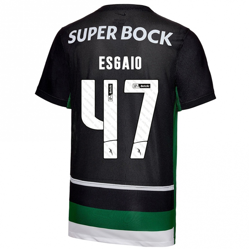 Kinder Fußball Ricardo Esgaio #47 Schwarz Weiß Grün Heimtrikot Trikot 2024/25 T-Shirt Luxemburg