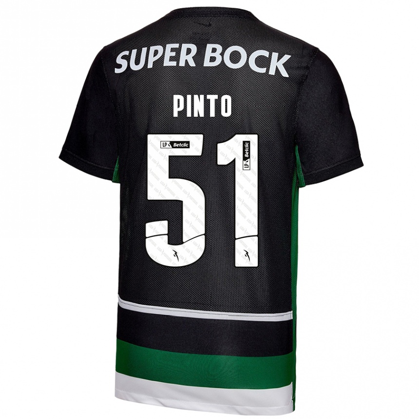 Kinder Fußball Diogo Pinto #51 Schwarz Weiß Grün Heimtrikot Trikot 2024/25 T-Shirt Luxemburg