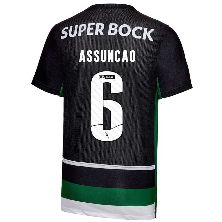 Kinder Fußball João Assunção #6 Schwarz Weiß Grün Heimtrikot Trikot 2024/25 T-Shirt Luxemburg