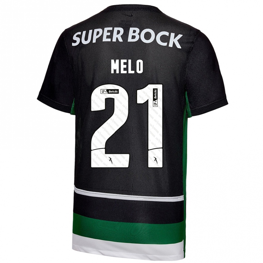 Kinder Fußball Gabriel Melo #21 Schwarz Weiß Grün Heimtrikot Trikot 2024/25 T-Shirt Luxemburg