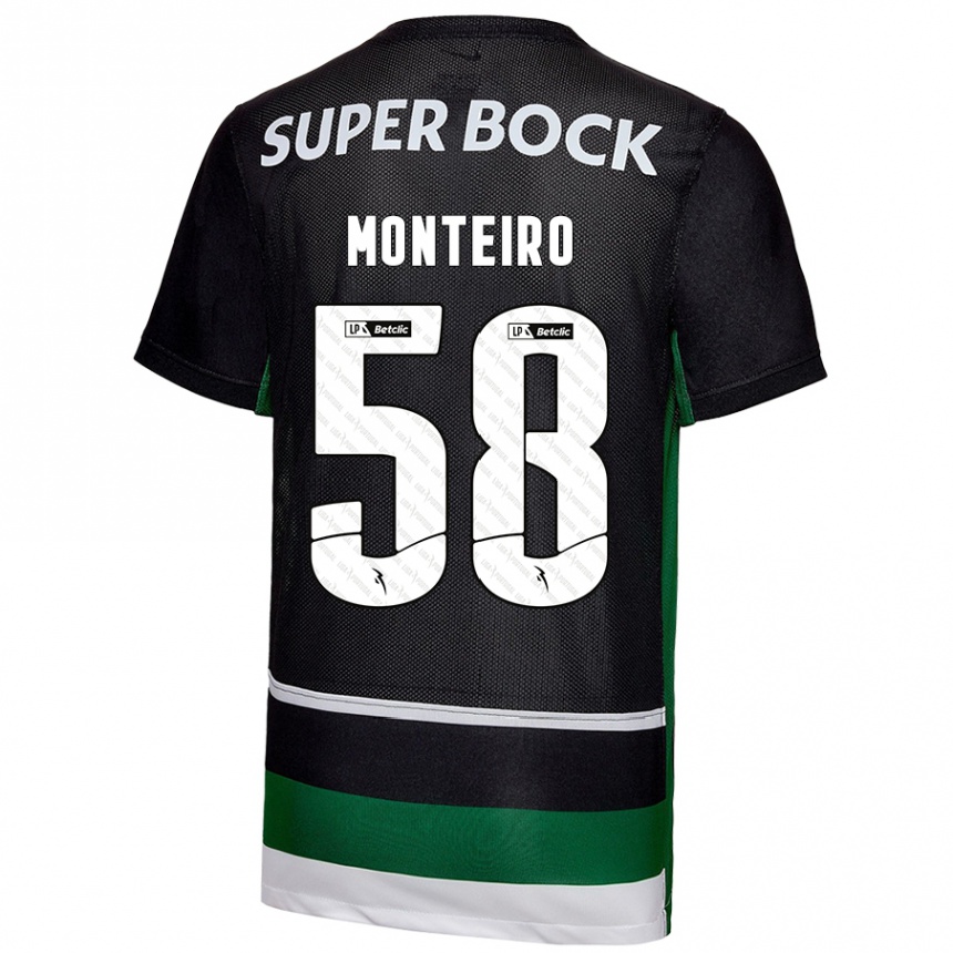 Kinder Fußball David Monteiro #58 Schwarz Weiß Grün Heimtrikot Trikot 2024/25 T-Shirt Luxemburg