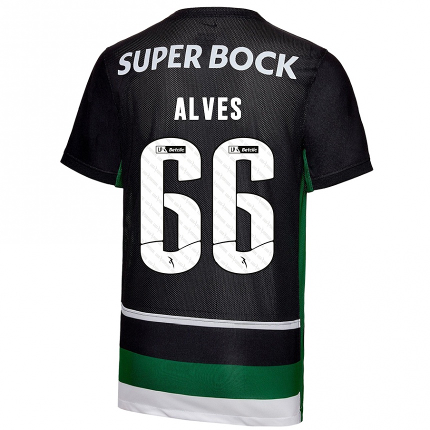 Kinder Fußball Miguel Alves #66 Schwarz Weiß Grün Heimtrikot Trikot 2024/25 T-Shirt Luxemburg