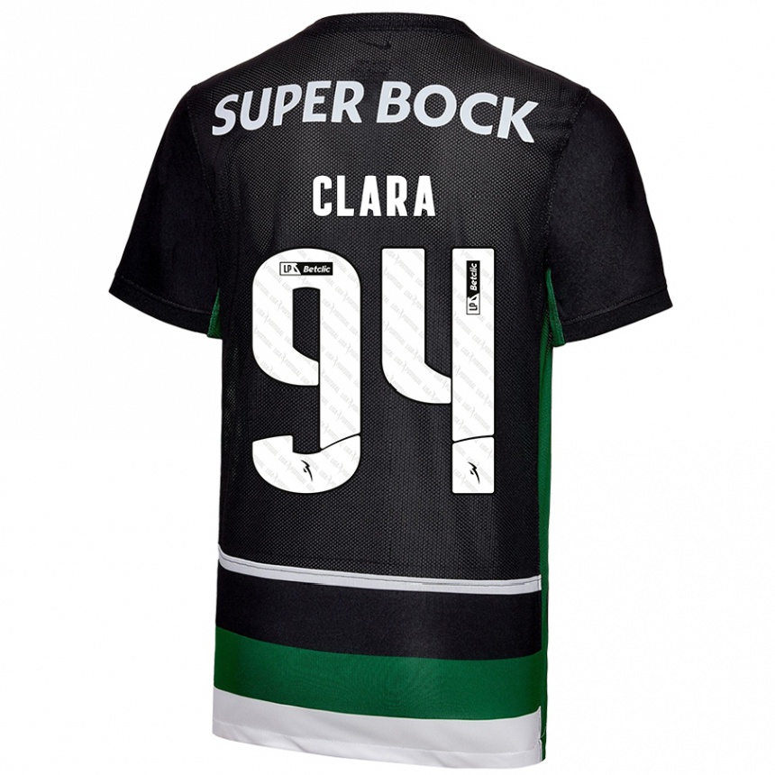 Kinder Fußball Diogo Clara #94 Schwarz Weiß Grün Heimtrikot Trikot 2024/25 T-Shirt Luxemburg