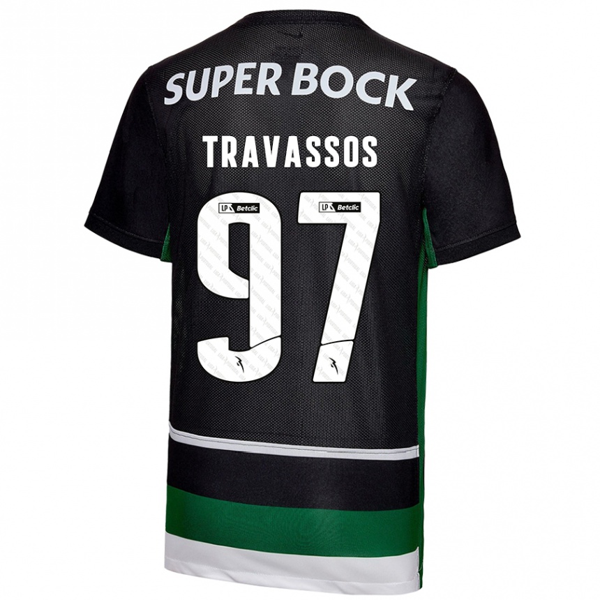 Kinder Fußball Travassos #97 Schwarz Weiß Grün Heimtrikot Trikot 2024/25 T-Shirt Luxemburg