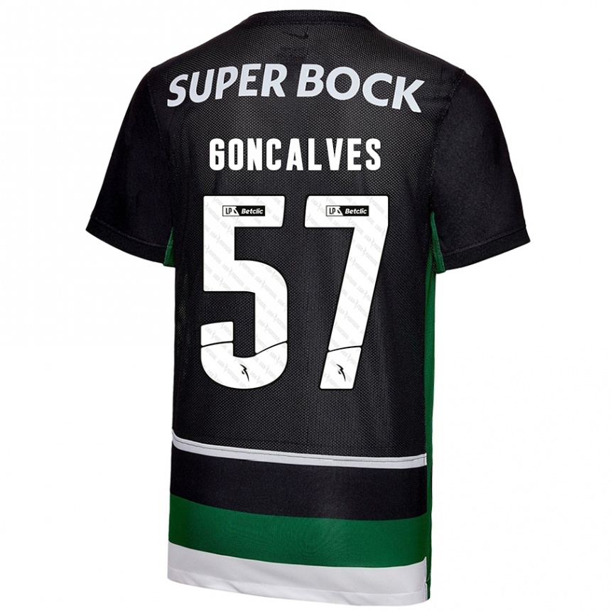 Kinder Fußball Inês Gonçalves #57 Schwarz Weiß Grün Heimtrikot Trikot 2024/25 T-Shirt Luxemburg