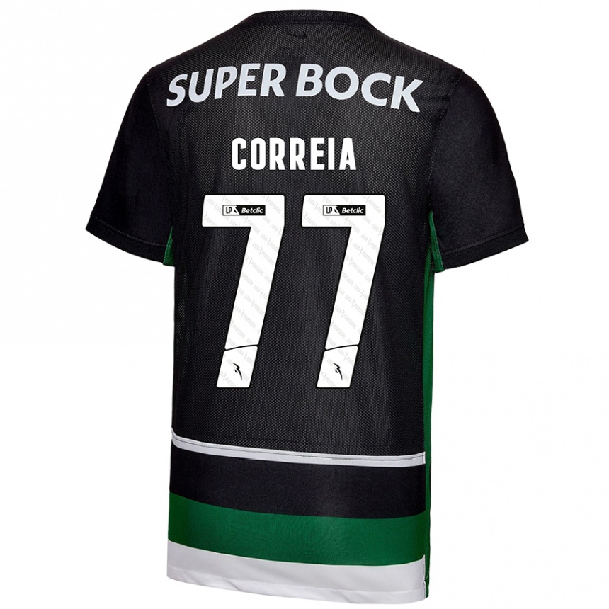 Kinder Fußball Alícia Correia #77 Schwarz Weiß Grün Heimtrikot Trikot 2024/25 T-Shirt Luxemburg