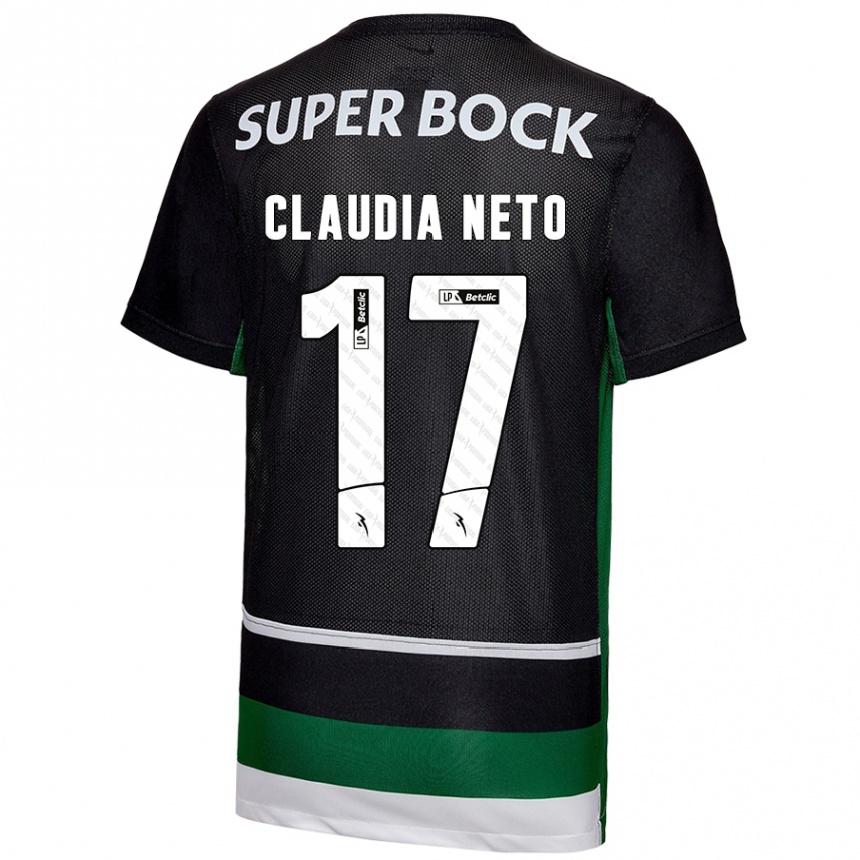 Kinder Fußball Cláudia Teresa Pires Neto #17 Schwarz Weiß Grün Heimtrikot Trikot 2024/25 T-Shirt Luxemburg