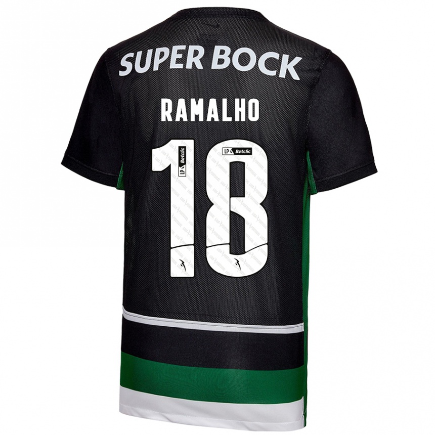 Kinder Fußball Inês Filipa Ramalho Gonçalves #18 Schwarz Weiß Grün Heimtrikot Trikot 2024/25 T-Shirt Luxemburg