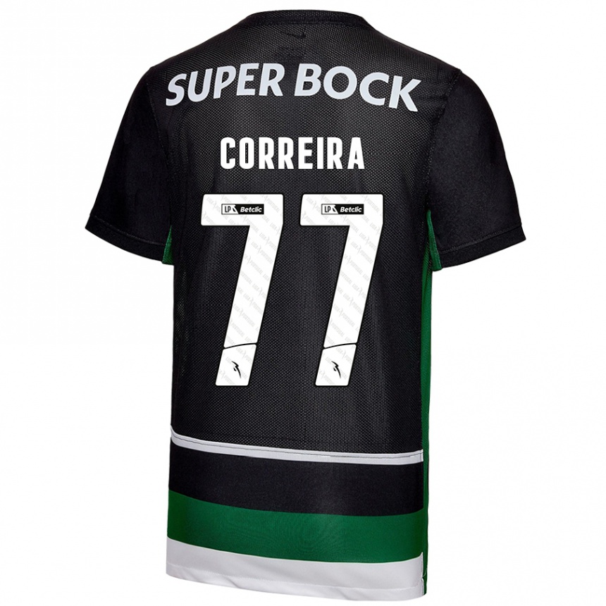 Kinder Fußball Alicia Figueiredo Lima Correia #77 Schwarz Weiß Grün Heimtrikot Trikot 2024/25 T-Shirt Luxemburg