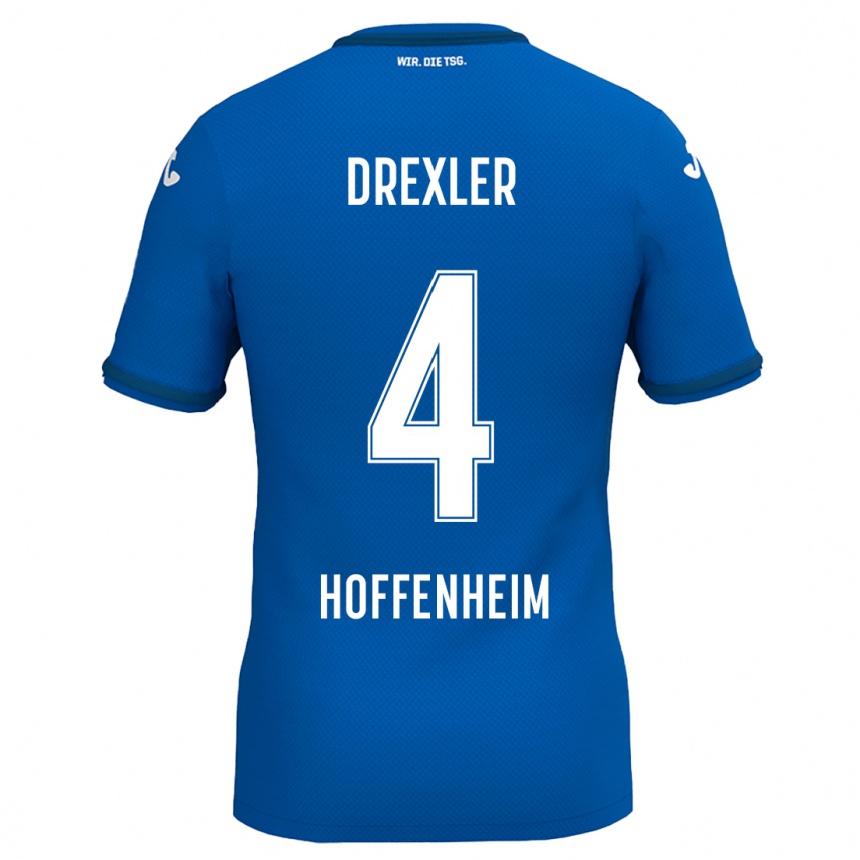 Kinder Fußball Tim Drexler #4 Königsblau Heimtrikot Trikot 2024/25 T-Shirt Luxemburg