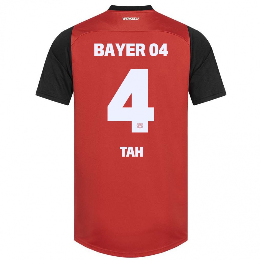 Kinder Fußball Jonathan Tah #4 Rot Schwarz Heimtrikot Trikot 2024/25 T-Shirt Luxemburg