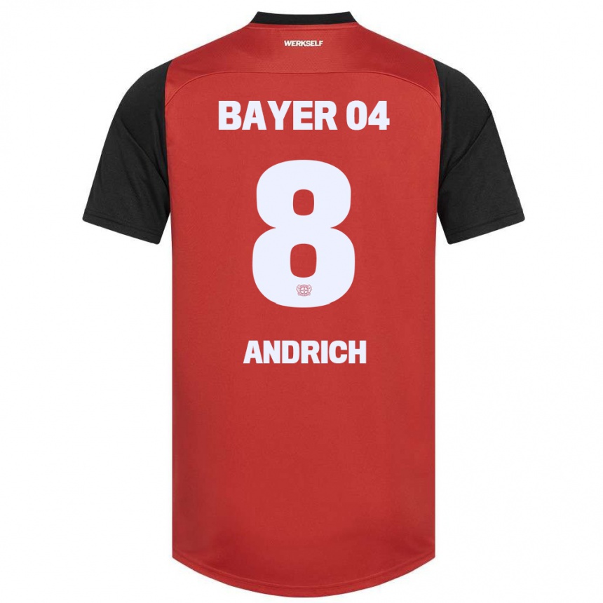 Kinder Fußball Robert Andrich #8 Rot Schwarz Heimtrikot Trikot 2024/25 T-Shirt Luxemburg