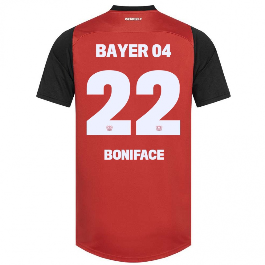 Kinder Fußball Victor Boniface #22 Rot Schwarz Heimtrikot Trikot 2024/25 T-Shirt Luxemburg