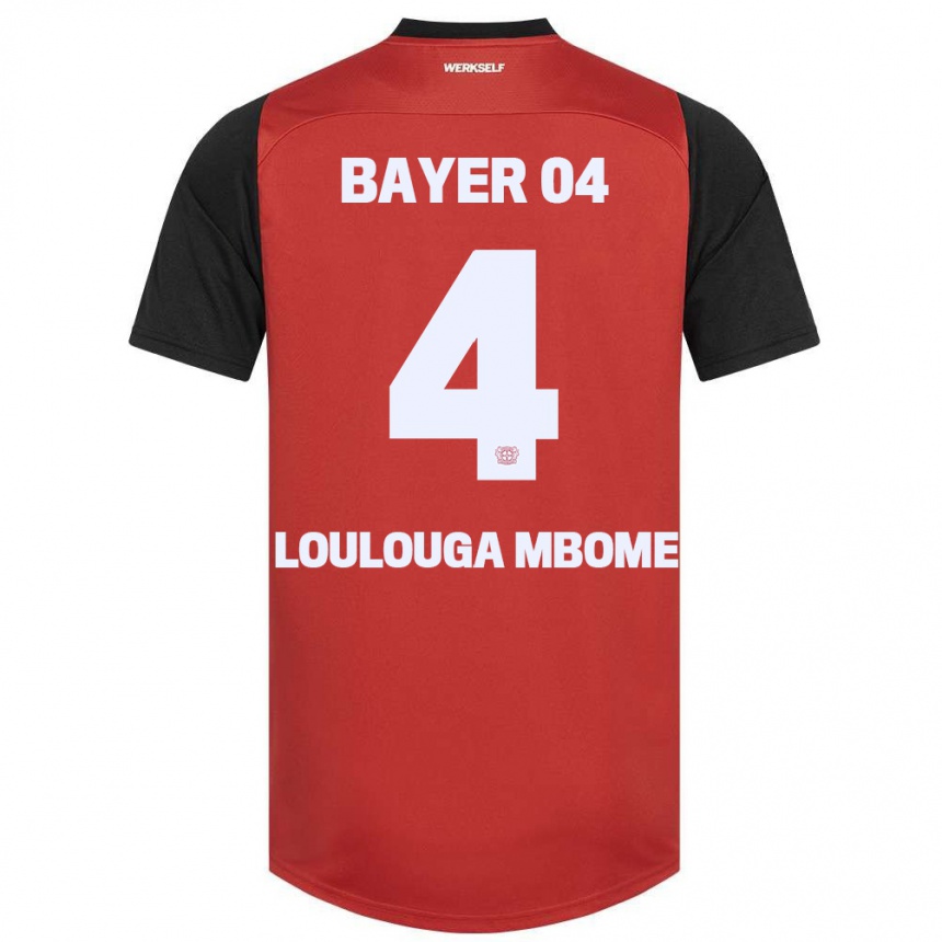 Kinder Fußball Adrien Loulouga Mbome #4 Rot Schwarz Heimtrikot Trikot 2024/25 T-Shirt Luxemburg