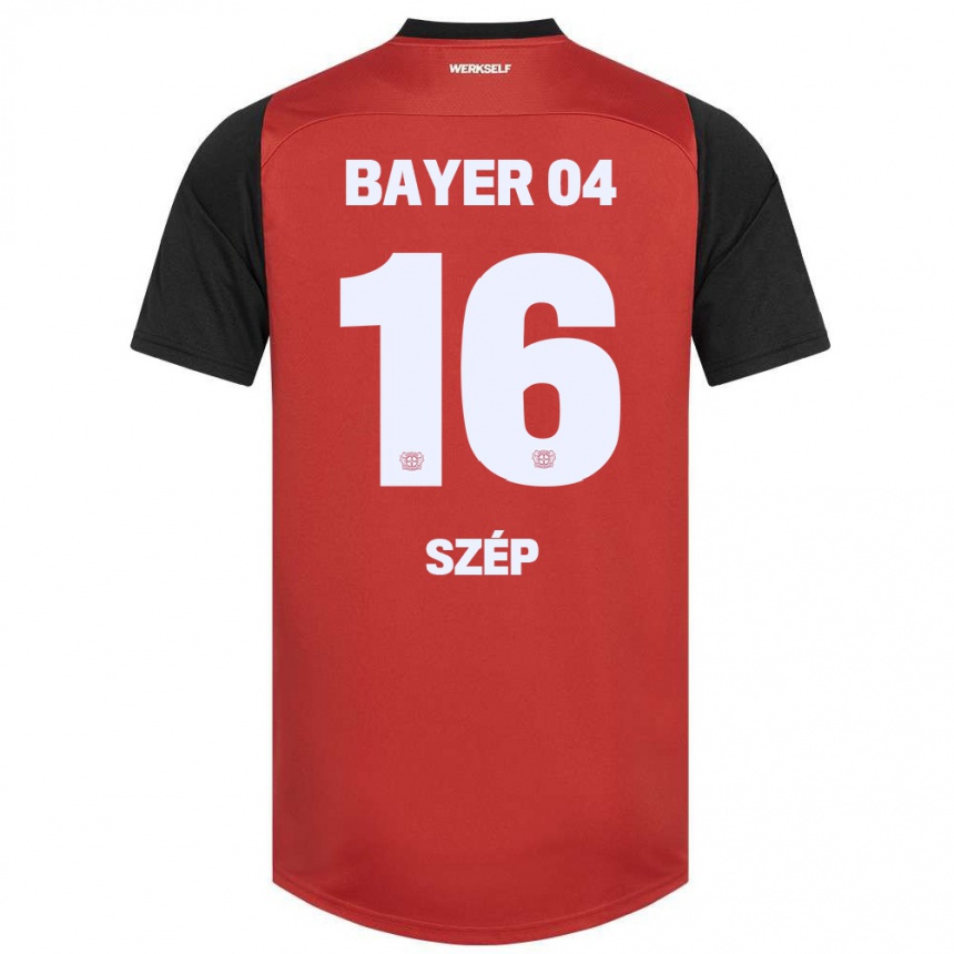 Kinder Fußball Márton Szép #16 Rot Schwarz Heimtrikot Trikot 2024/25 T-Shirt Luxemburg