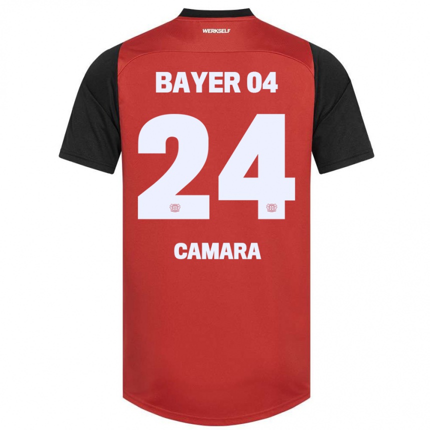 Kinder Fußball Nourdine Camara #24 Rot Schwarz Heimtrikot Trikot 2024/25 T-Shirt Luxemburg