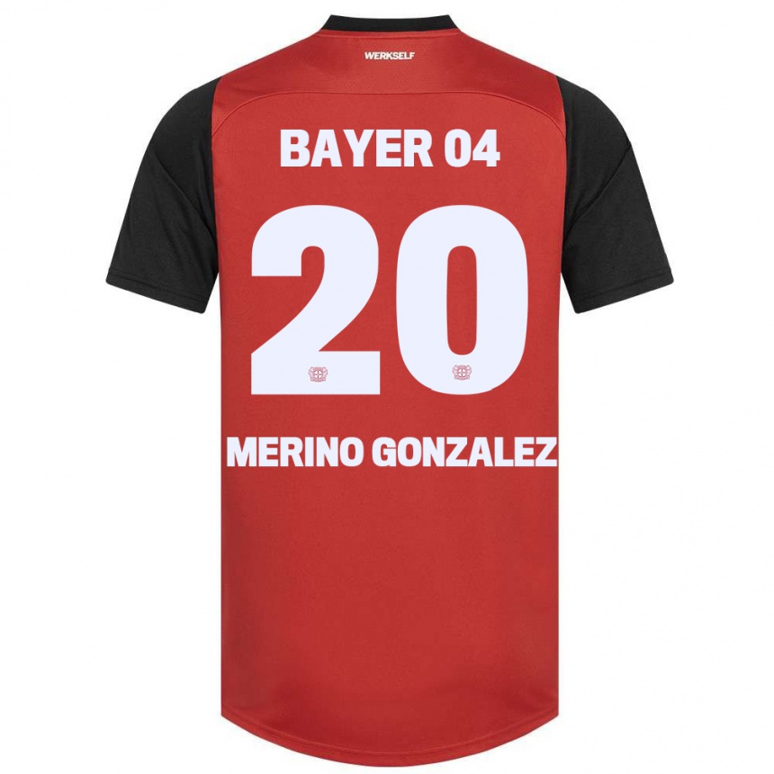 Kinder Fußball Estrella Merino Gonzalez #20 Rot Schwarz Heimtrikot Trikot 2024/25 T-Shirt Luxemburg