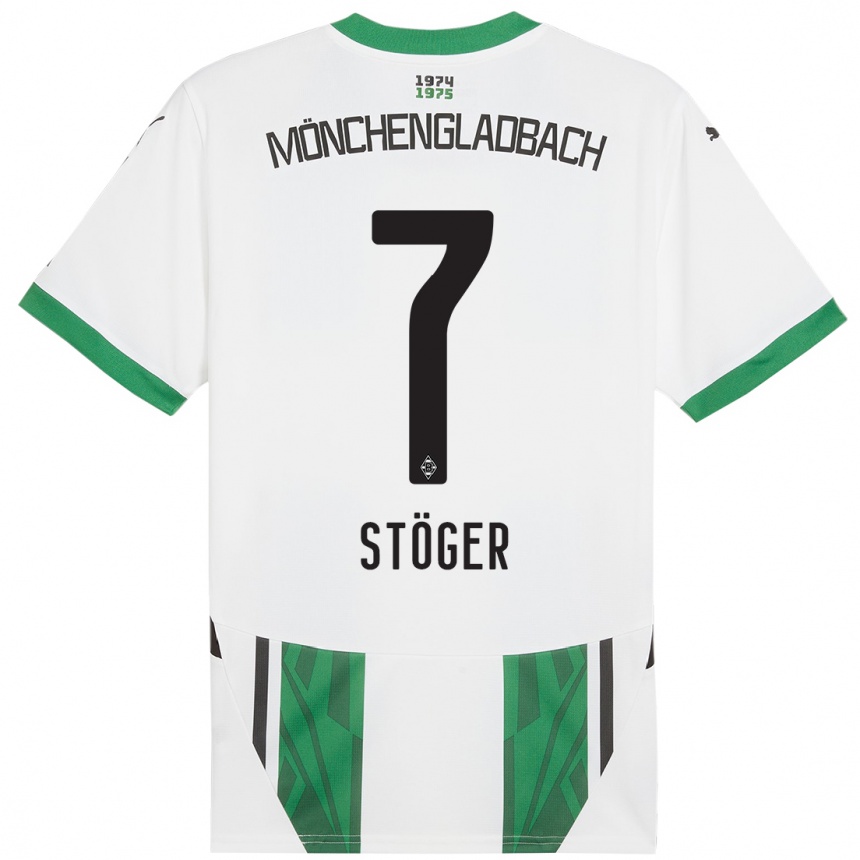 Kinder Fußball Kevin Stöger #7 Weiß Grün Heimtrikot Trikot 2024/25 T-Shirt Luxemburg