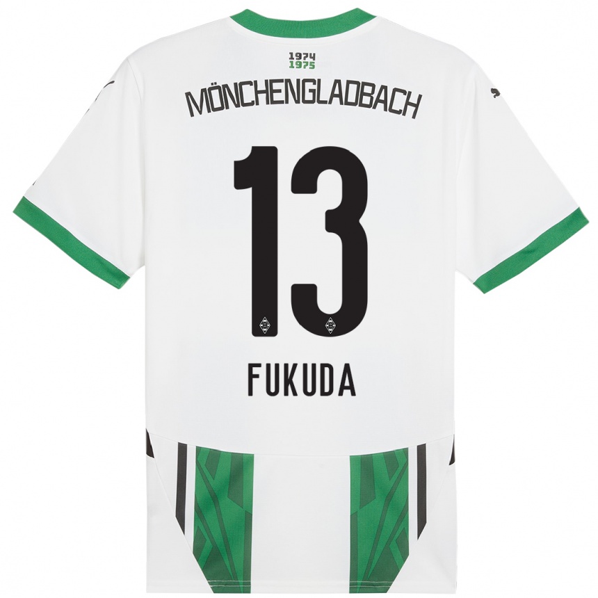 Kinder Fußball Shio Fukuda #13 Weiß Grün Heimtrikot Trikot 2024/25 T-Shirt Luxemburg