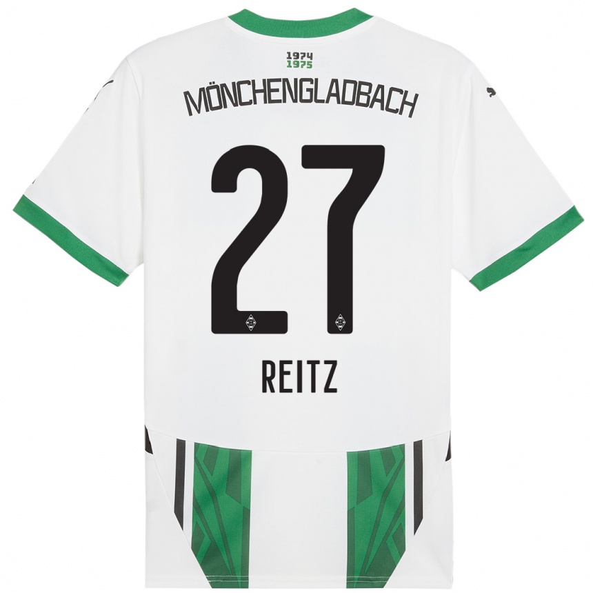 Kinder Fußball Rocco Reitz #27 Weiß Grün Heimtrikot Trikot 2024/25 T-Shirt Luxemburg