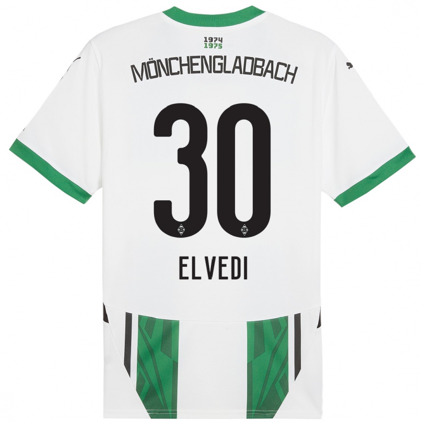 Kinder Fußball Nico Elvedi #30 Weiß Grün Heimtrikot Trikot 2024/25 T-Shirt Luxemburg