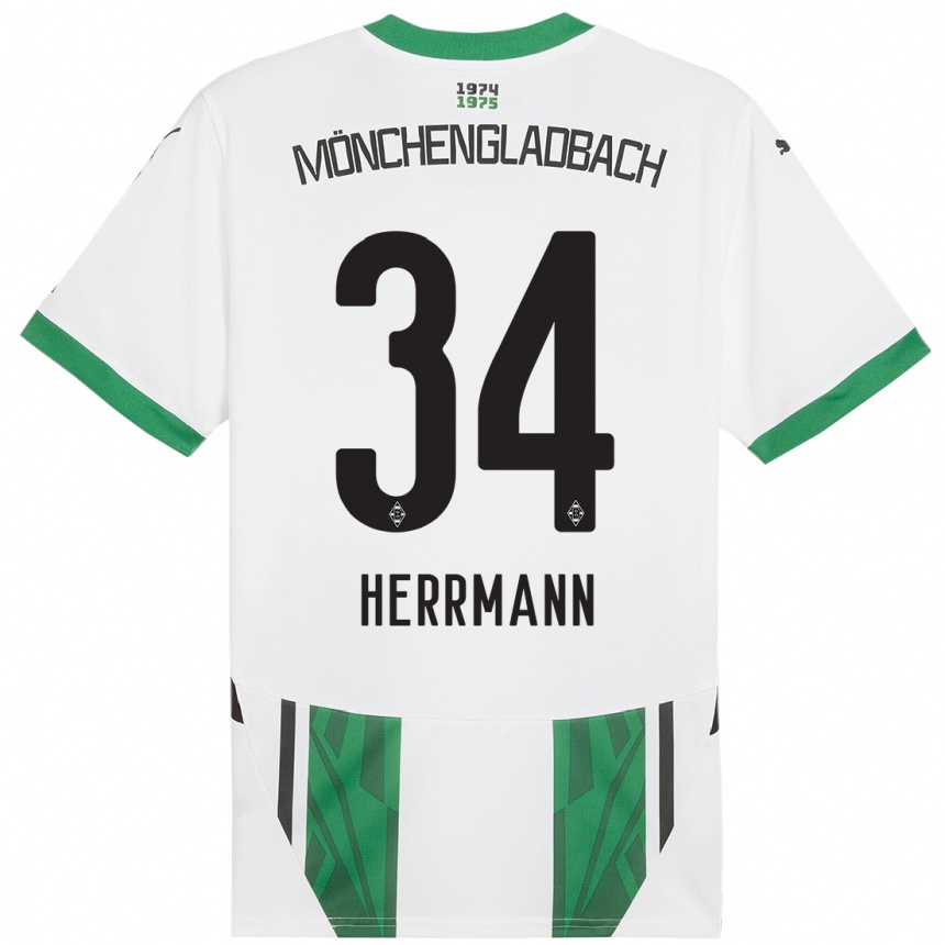 Kinder Fußball Charles Herrmann #34 Weiß Grün Heimtrikot Trikot 2024/25 T-Shirt Luxemburg