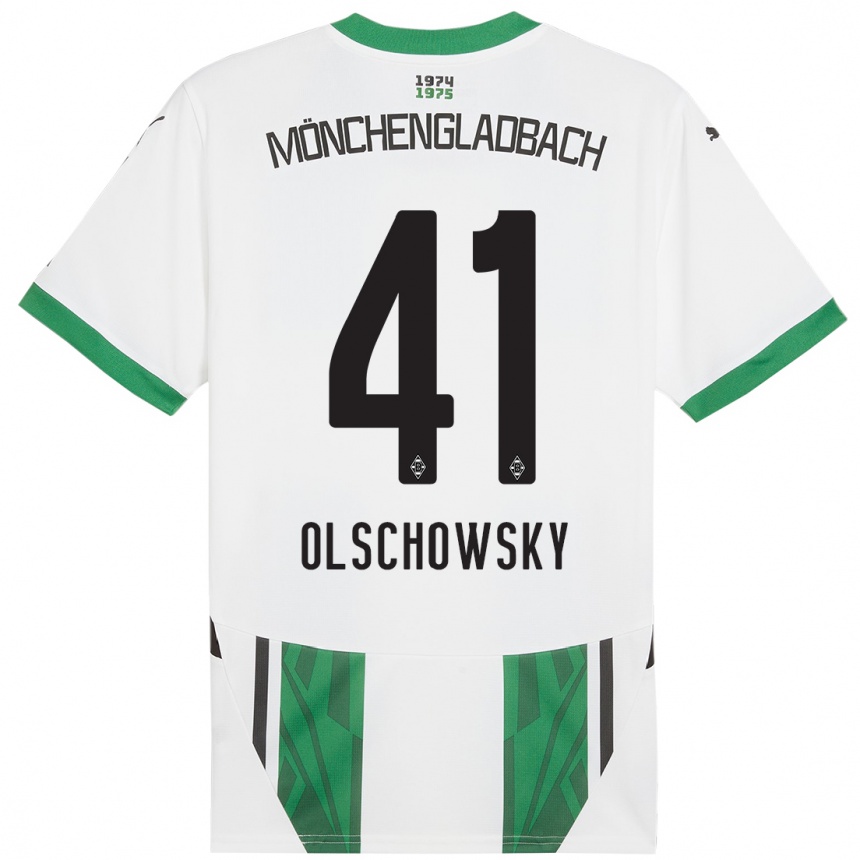 Kinder Fußball Jan Olschowsky #41 Weiß Grün Heimtrikot Trikot 2024/25 T-Shirt Luxemburg