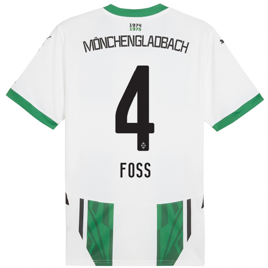 Kinder Fußball Jonathan Foss #4 Weiß Grün Heimtrikot Trikot 2024/25 T-Shirt Luxemburg