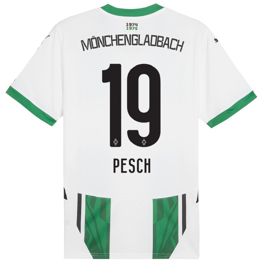 Kinder Fußball Noah Pesch #19 Weiß Grün Heimtrikot Trikot 2024/25 T-Shirt Luxemburg