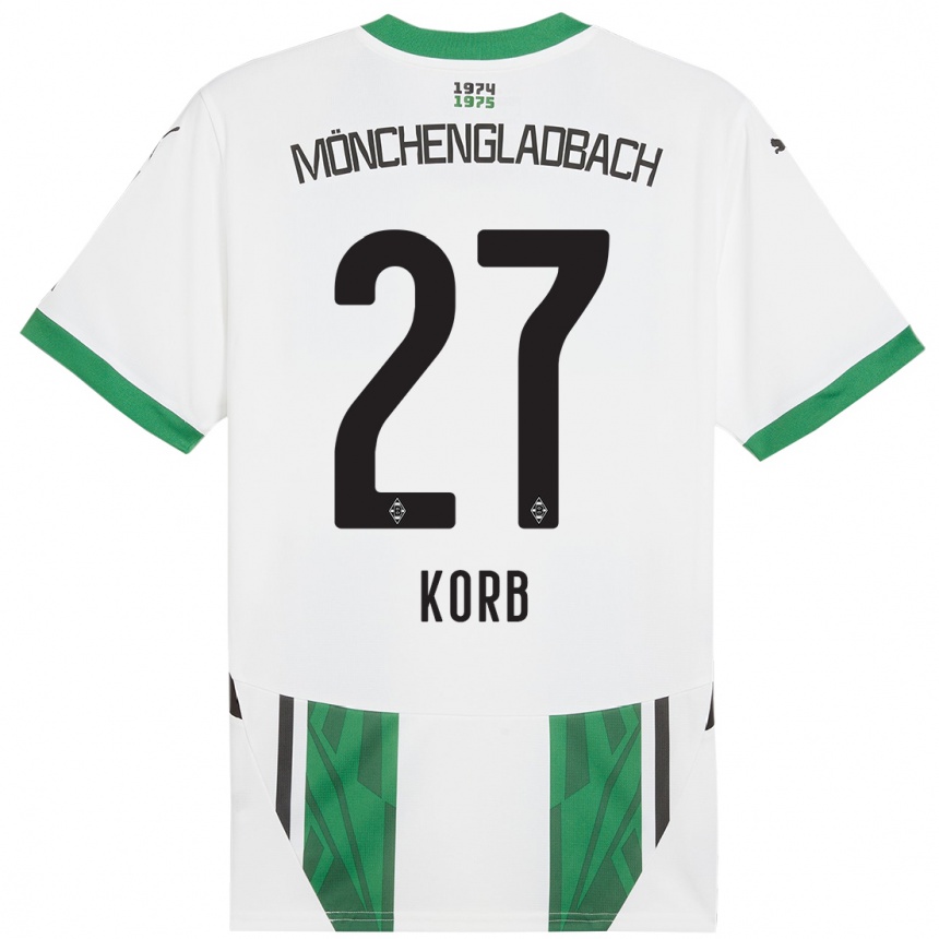 Kinder Fußball Julian Korb #27 Weiß Grün Heimtrikot Trikot 2024/25 T-Shirt Luxemburg