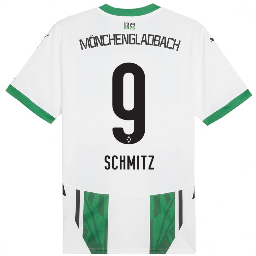 Kinder Fußball Sarah Schmitz #9 Weiß Grün Heimtrikot Trikot 2024/25 T-Shirt Luxemburg