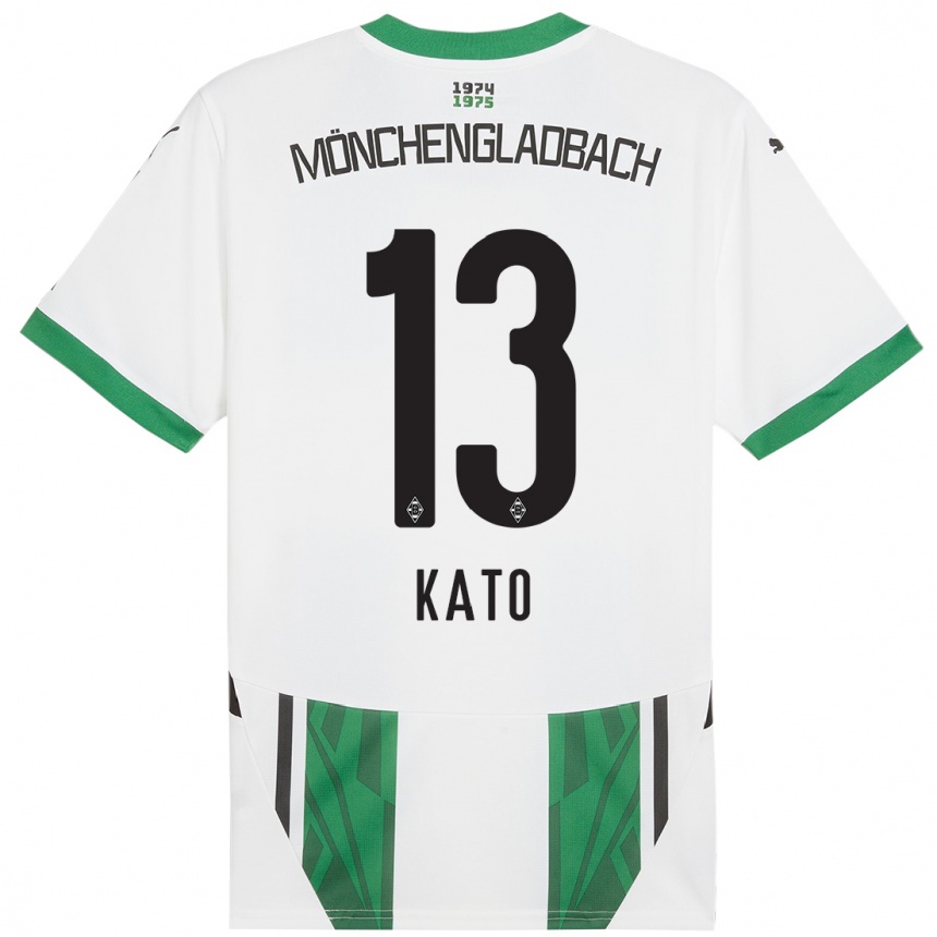 Kinder Fußball Mizuho Kato #13 Weiß Grün Heimtrikot Trikot 2024/25 T-Shirt Luxemburg